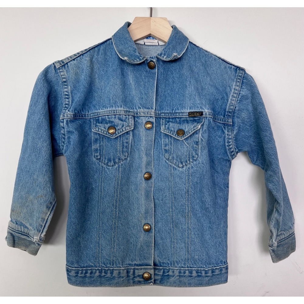 Vintage OshKosh B'gosh Kids Denim Jacket Patches‎ Canada Mickey Paris Size 6X
